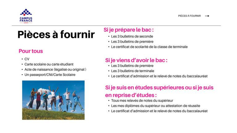 Liste des pièces à fournir
